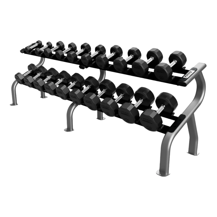 TROY 12 Sided Rubber Encased Dumbbell Set with Storage Rack (5-50lbs) COMMPAC-TSDR50