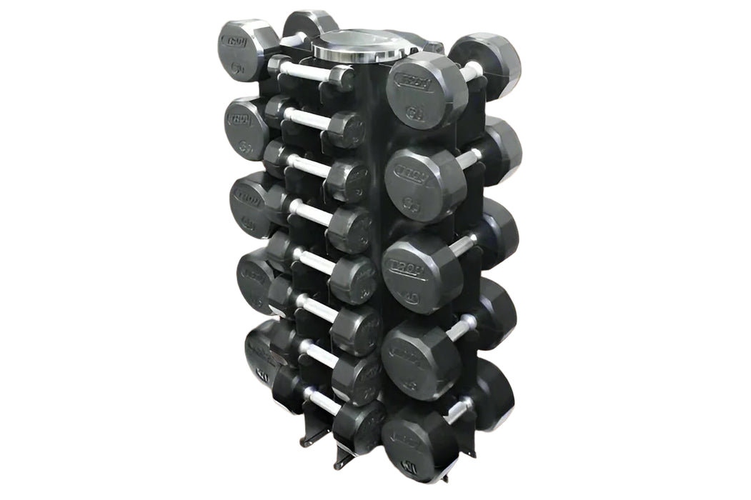 TROY 12 Sided Vertical Rubber Dumbbell Set (3-50lbs) - VERTPAC-TSDR50G
