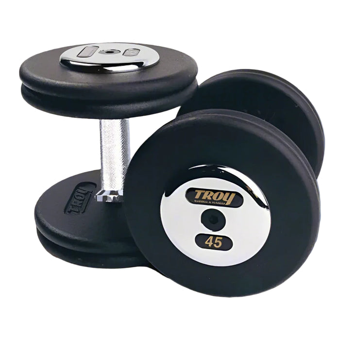 Troy Black Cast Iron Pro-Style Dumbbells with Contoured Handle and Chrome Endcaps - PFDC-C