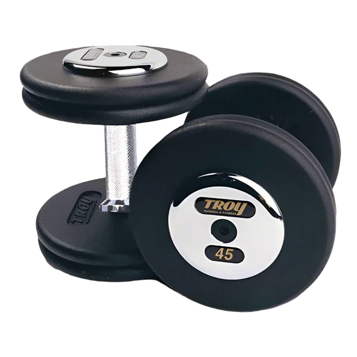 Troy Black Cast Iron Pro-Style Dumbbells Chrome Endcaps - PFD-C