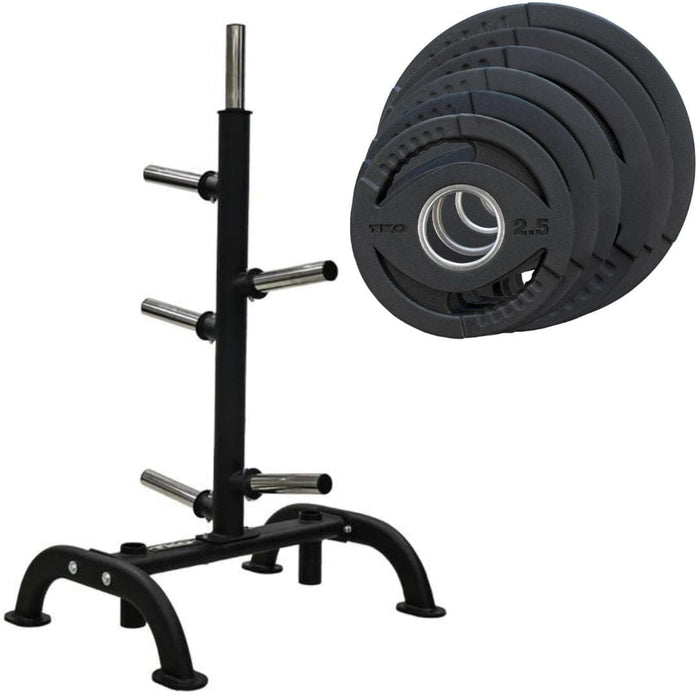 TKO 255 Lb. Rubber Olympic Weight Plate Set with Weight Storage Tree 6210