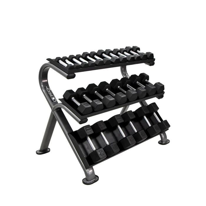 TKO Rubber Hex Dumbbell Set with 3-Tier Horizontal Rack - S890-SXRE15