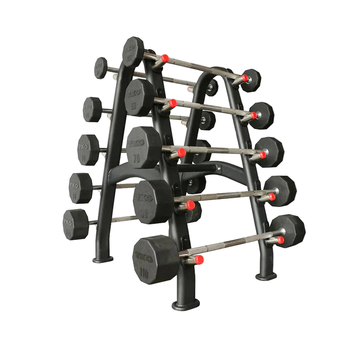 TKO Fixed Rubber Barbell Set With 10 Bar Rack - S846-TR10