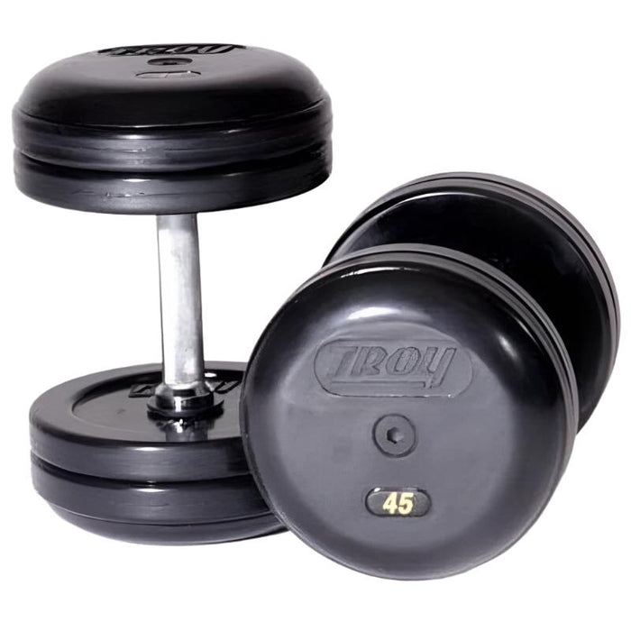 Troy 12 Sided Rubber Pro Commercial Dumbbell Set with Storage Rack (5-100lbs) - COMMPAC-RUFDR100