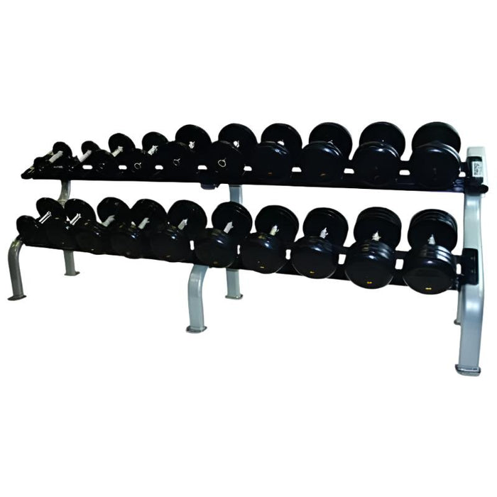 Troy 12 Sided Rubber Pro Commercial Dumbbell Set with Storage Rack (5-100lbs) - COMMPAC-RUFDR100