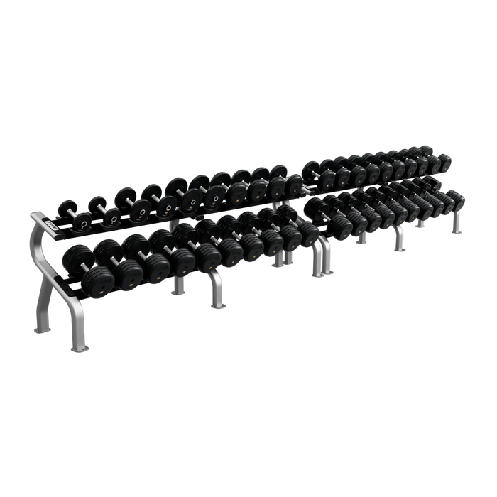 Troy 12 Sided Pro-Style Rubber Dumbbells with Storage Rack (5-100lbs) - COMMPAC-RUFDR100