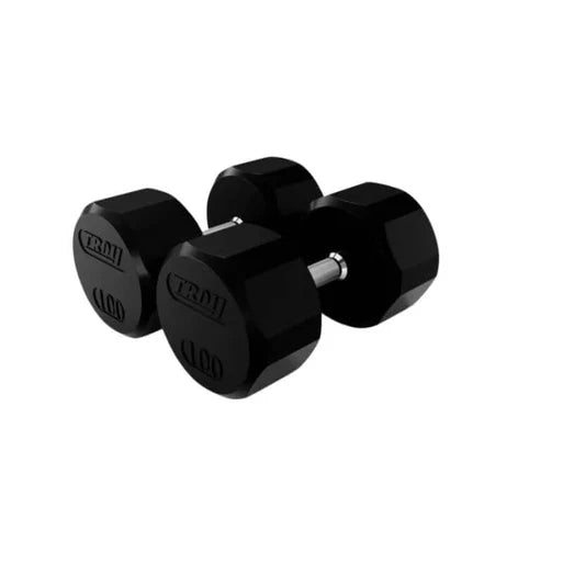 TROY 12 Sided Rubber Encased Dumbbell Set with Storage Rack (5-100lbs) COMMPAC-TSDR100