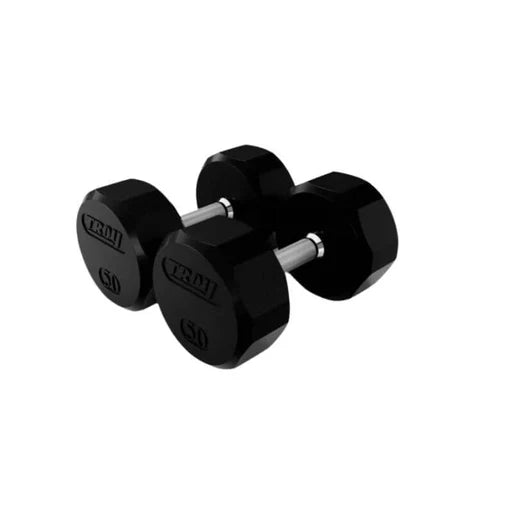 TROY 12 Sided Rubber Encased Dumbbell Set with Storage Rack (5-100lbs) COMMPAC-TSDR100