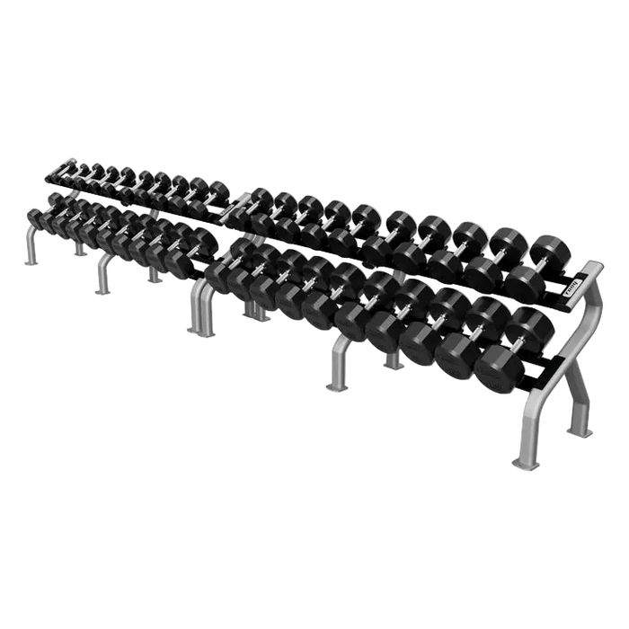 TROY 12 Sided Rubber Encased Dumbbell Set with Storage Rack (5-100lbs) COMMPAC-TSDR100