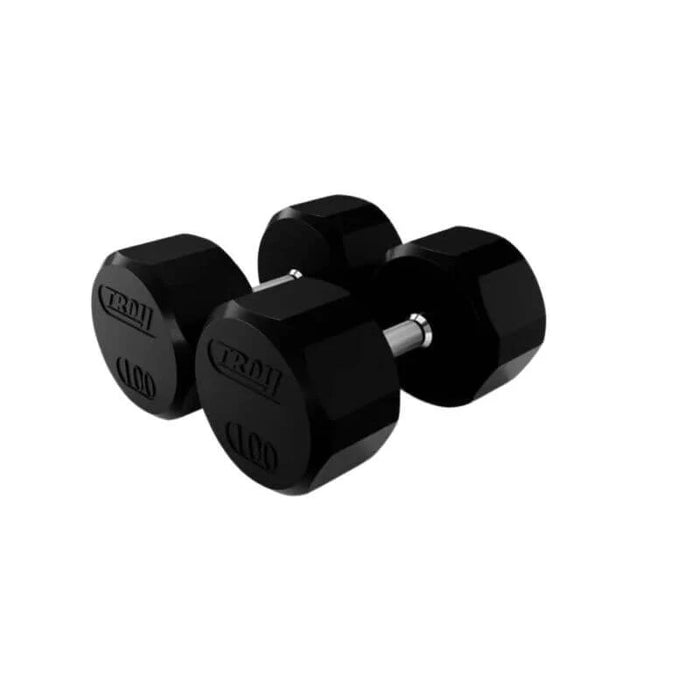 TROY 12 Sided Rubber Encased Dumbbell Set with Storage Rack (5-50lbs) COMMPAC-TSDR50