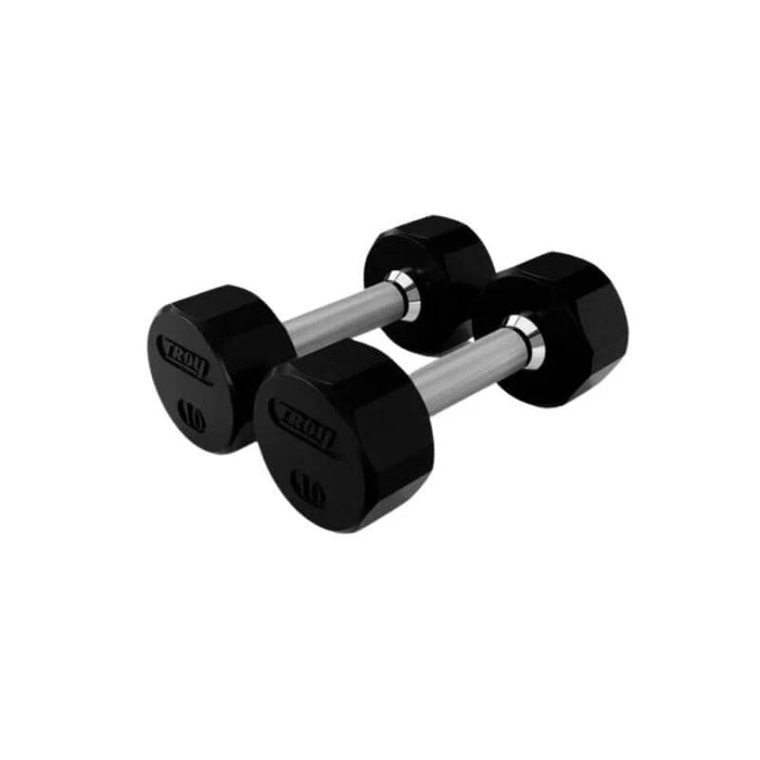 TROY 12 Sided Rubber Encased Dumbbell Set with Storage Rack (5-50lbs) COMMPAC-TSDR50