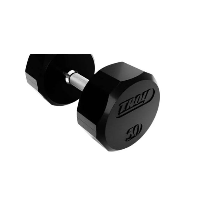 TROY 12 Sided Rubber Encased Dumbbell Set with Storage Rack (5-50lbs) COMMPAC-TSDR50