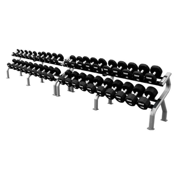 TROY 12-Sided Urethane Encased Dumbbell Set with Storage Racks  (5-100lbs) - COMMPAC-TSDU100