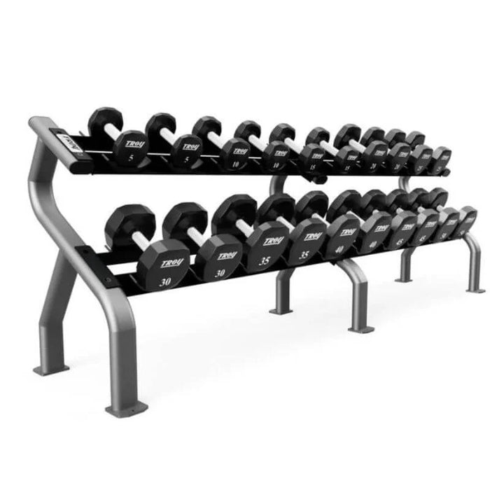 TROY 12-Sided Urethane Encased Dumbbell Set with Storage Rack (5-50lbs) - COMMPAC-TSDU50