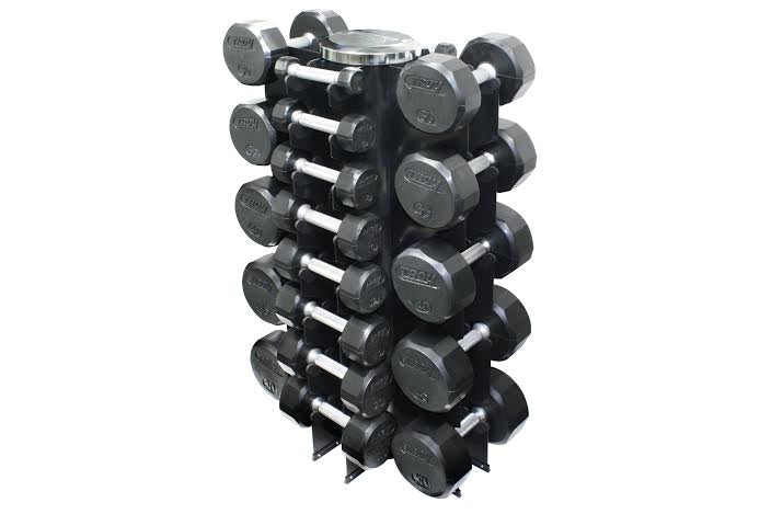 TROY 12 Sided Veritcal Rubber Dumbbell Set (3-50lbs) - VERTPAC-TSDR50G