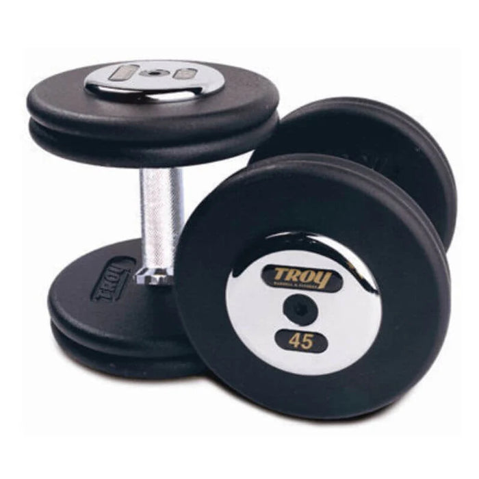 Troy Black Cast Iron Pro-Style Dumbbells with Contoured Handle and Chrome Endcaps - PFDC-C