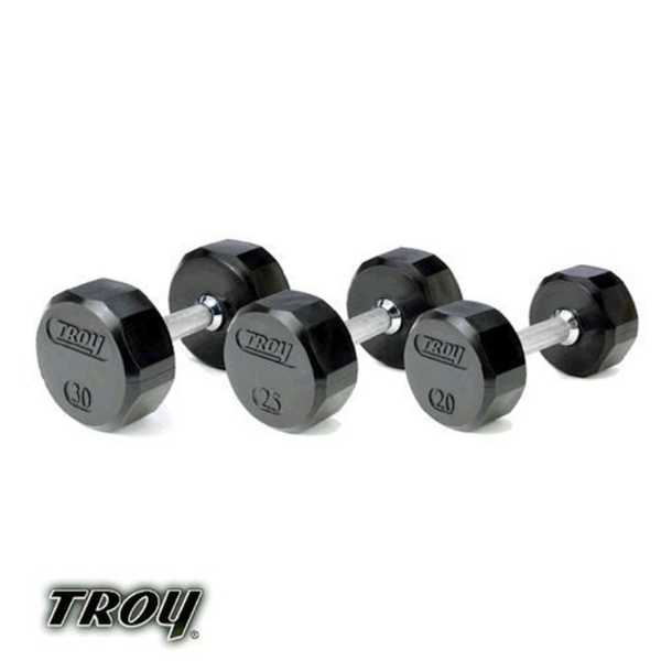 Troy Barbell 3-25 lb 12-Sided Rubber Dumbbells with Vertical Rack