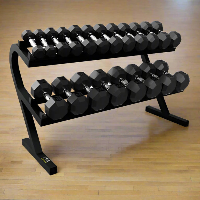 VTX (5-50lbs) Rubber Dumbbells with Horizontal Rack - VERTPAC-SDR50