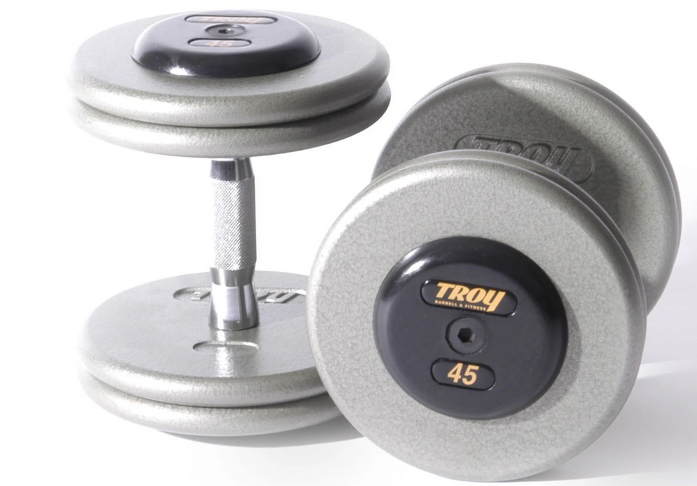 Troy Hammertone Cast Iron Pro-Style Dumbbells with Contoured Handles and Rubber Endcaps - HFDC-R