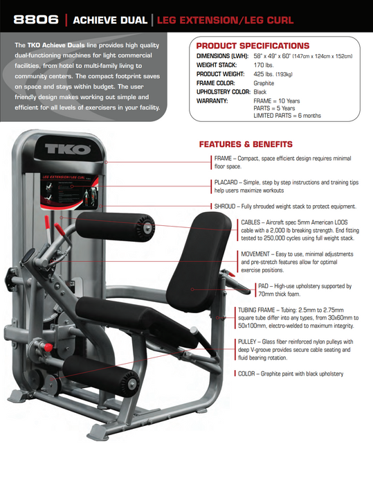 TKO Strength Dual Leg Extension and Curl Machine 8806