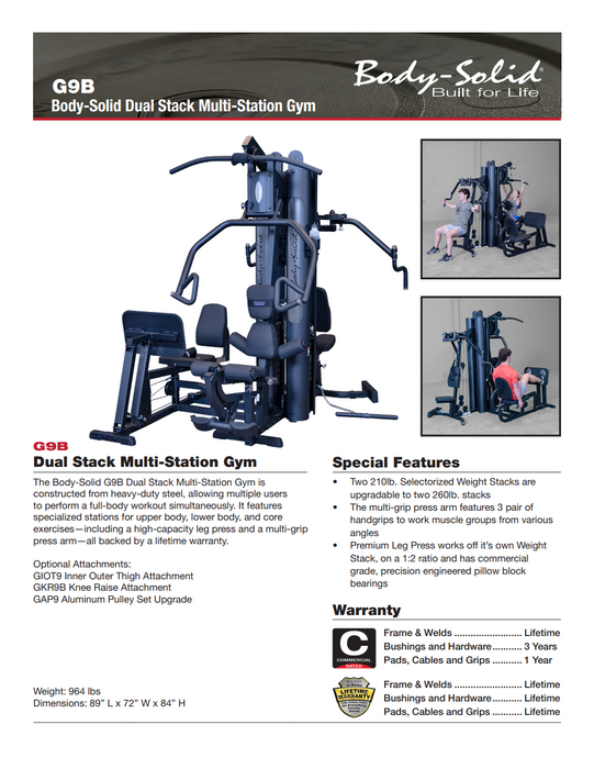 Body Solid G9S/G9B Two Stack Gym