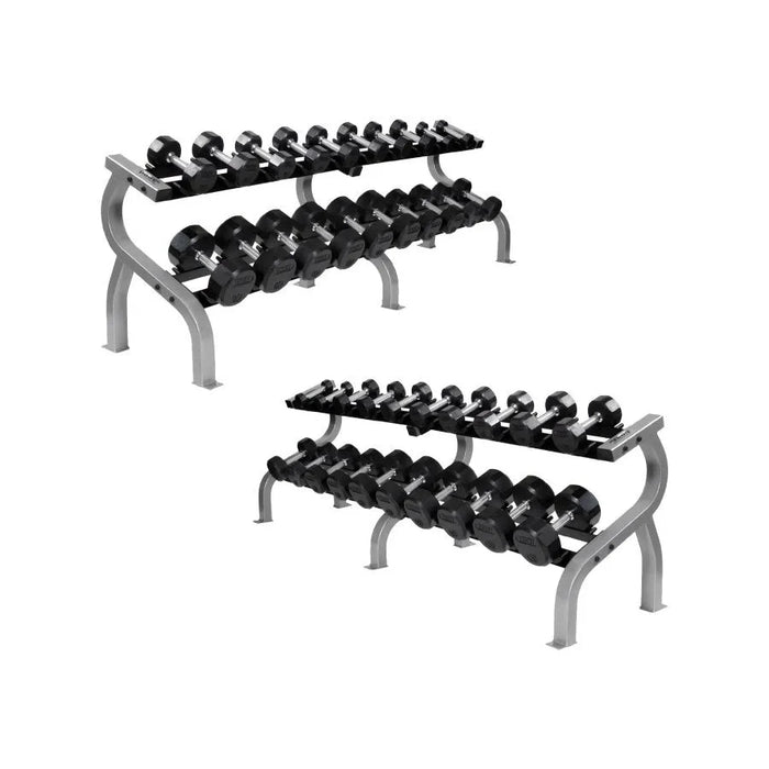 TROY 12 Sided Rubber Encased Dumbbell Set with Storage Rack (5-100lbs) COMMPAC-TSDR100