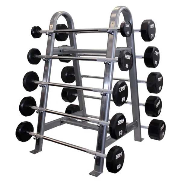 Troy Barbell 12-Sided Urethane Barbell Set with Rack