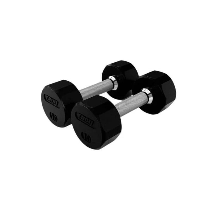 TROY (5-75lbs) Rubber Encased Dumbbell Set with Vertical Storage Rack - VERTPAC-TSDR75