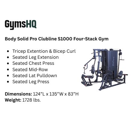 Body Solid Pro Clubline S1000 Four-Stack Gym