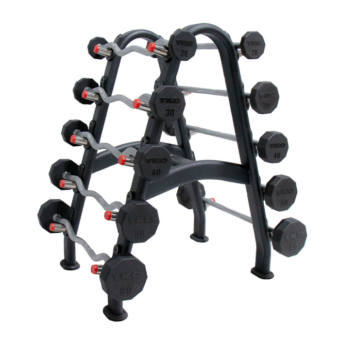 TKO 20-60lb Rubber Straight curl barbells w/ 10 set rack - S846-805807