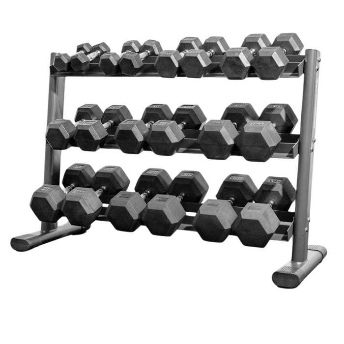 BodyKore 5-50 LB Rubber Hex Dumbbell Sets w/ G241 Rack