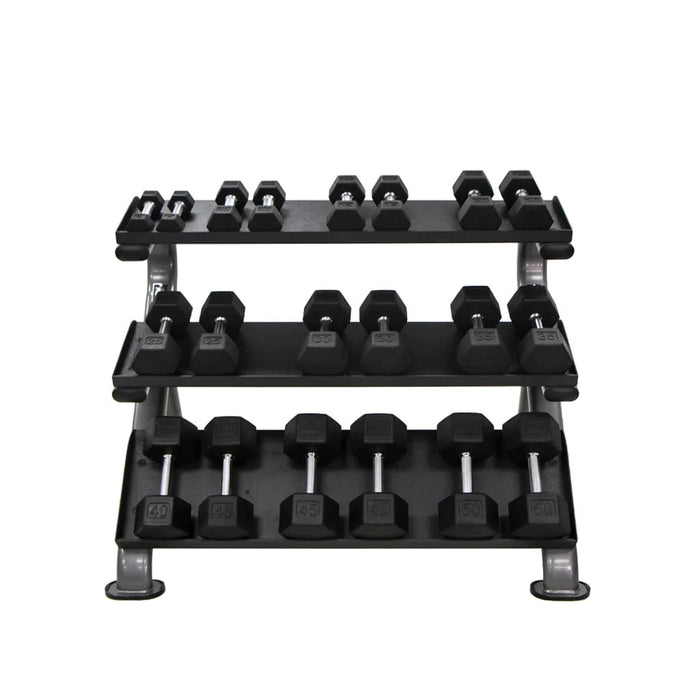 TKO Rubber Hex Dumbbell Set with 3-Tier Horizontal Rack - S890-SXRE15