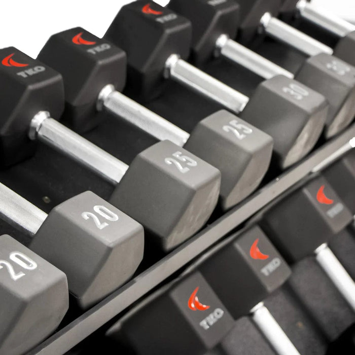 TKO Rubber Hex Dumbbell Set with 3-Tier Horizontal Rack - S890-SXRE15