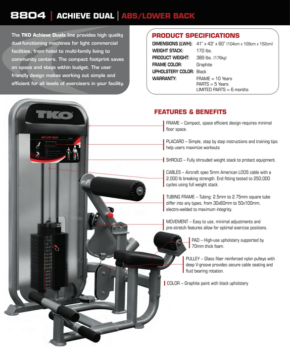 TKO Strength Dual Ab and Back Cable Machine 8804
