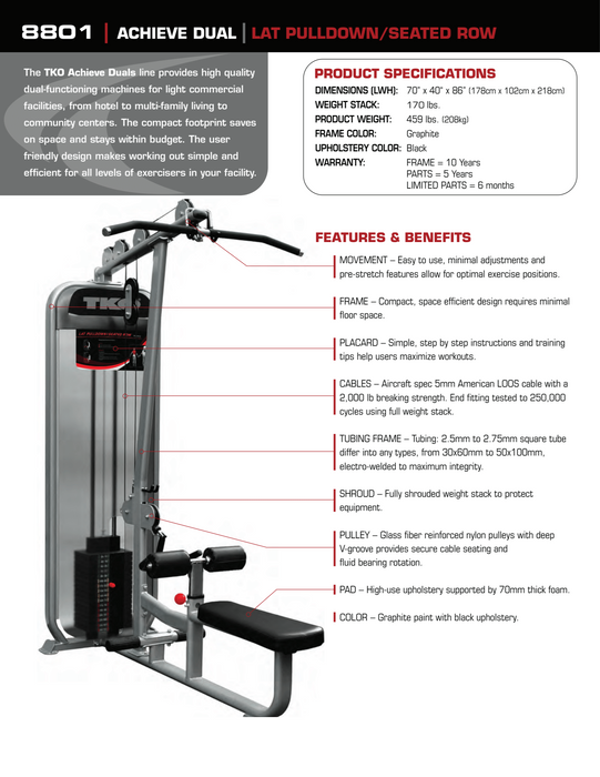 TKO Strength Dual Lat Pull Down / Mid Row - 8801