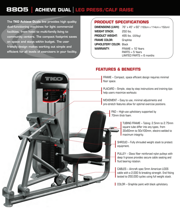 TKO Strength Dual Leg Press/ Calf Raise Machine 8805
