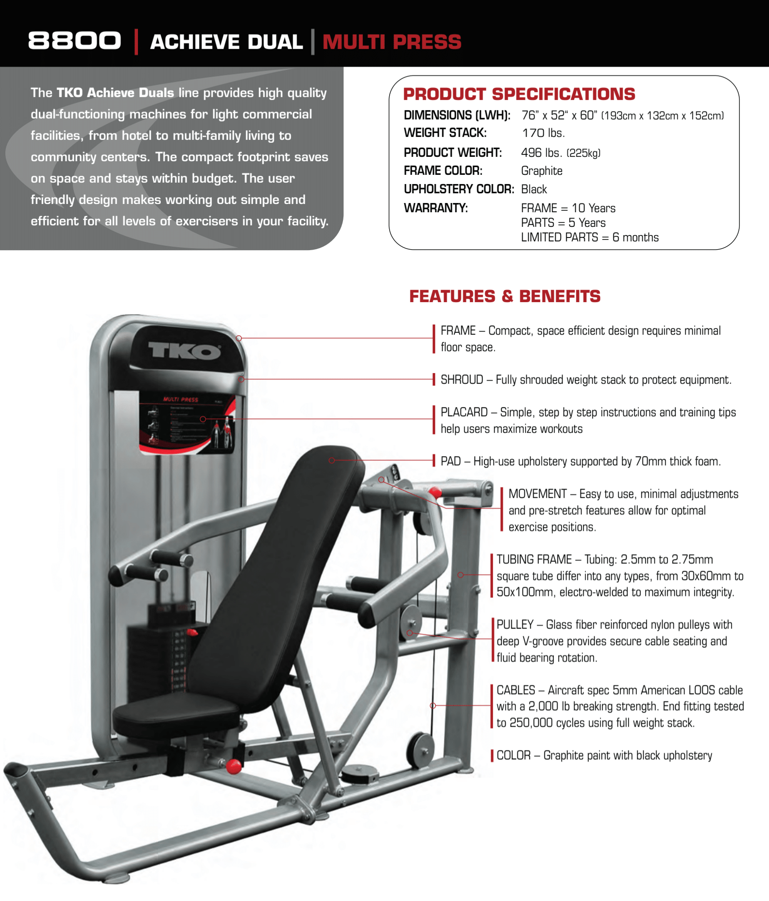 TKO Strength Dual Multi Press Cable Machine 8800 — GymsHQ