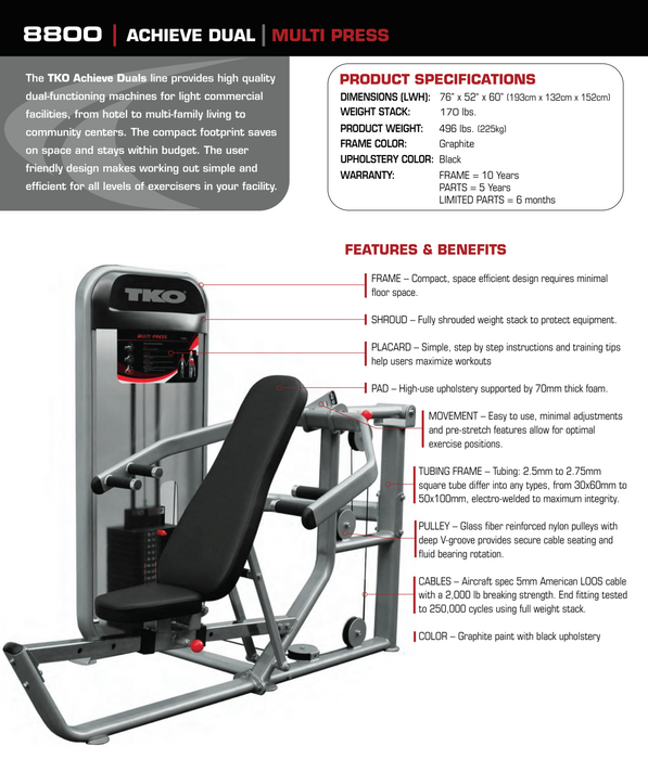 TKO Strength Dual Multi Press Cable Machine 8800