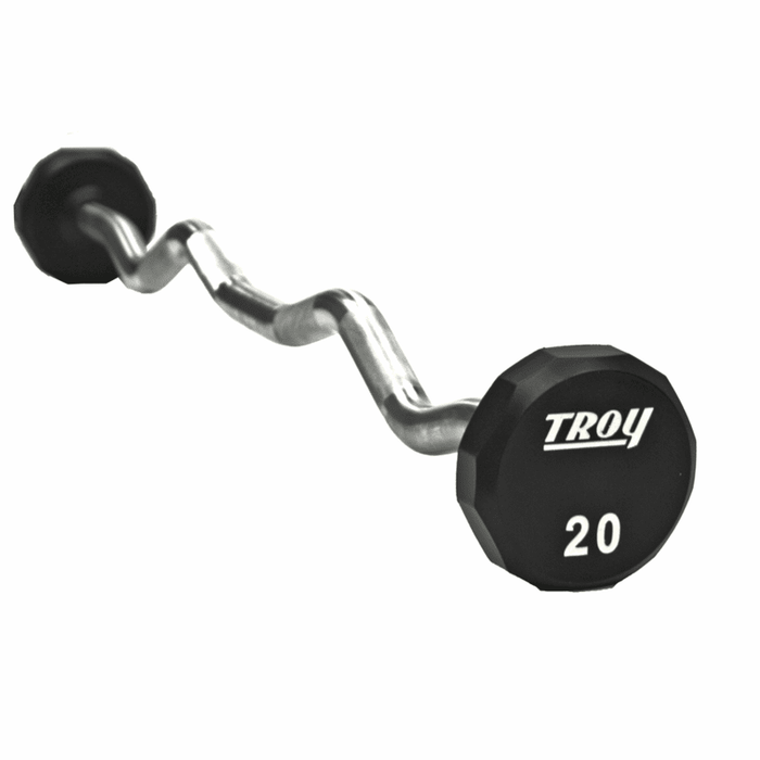 TROY 12-Sided Urethane EZ Barbell Set with Rack (20-110lbs) - COMMPAC-TZBU110